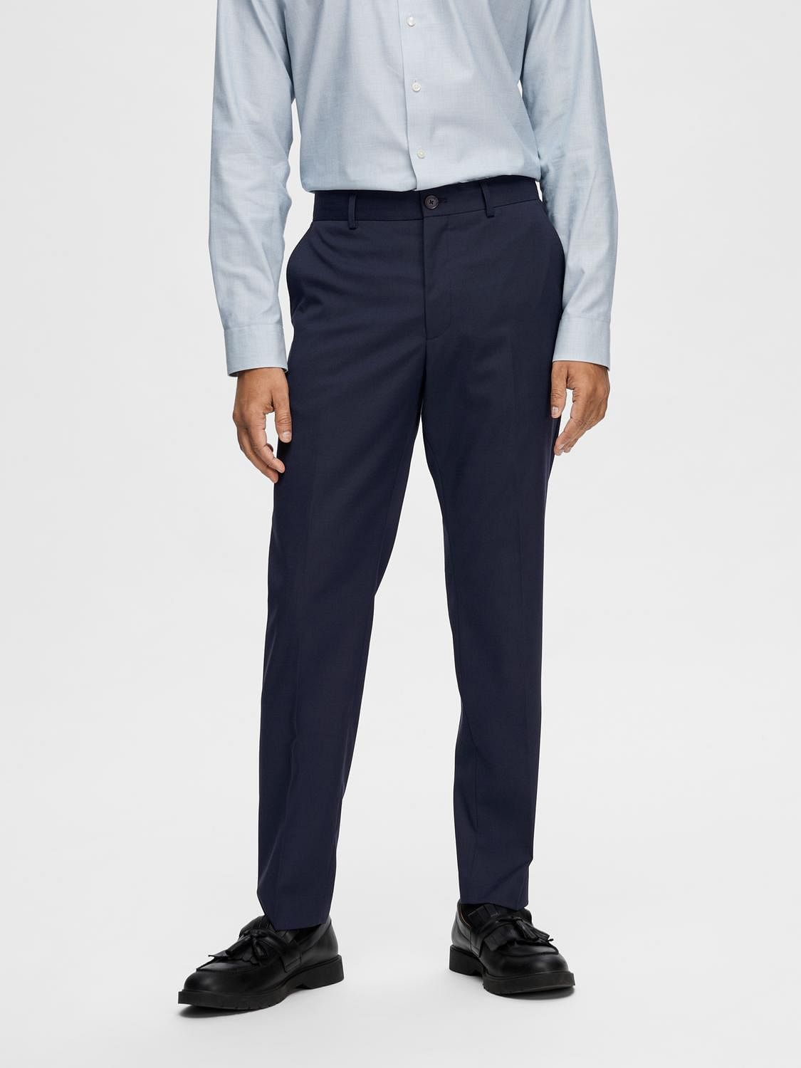 Buy Men Navy Solid Slim Fit Formal Trousers Online - 708335 | Peter England